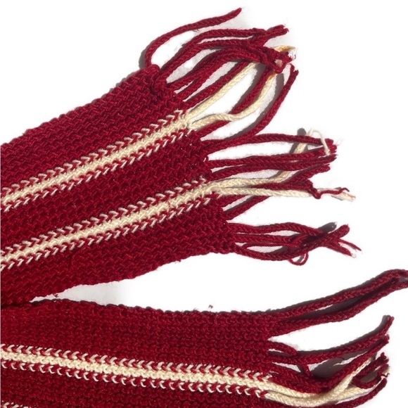 Knitted scarf burgundy red and white vertical striped thick soft knitted scarf - Picture 3 of 9